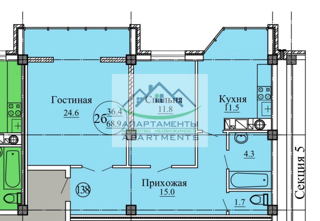 Продажа 2-комнатной квартиры, Пятигорск, Адмиральского ул,  1а