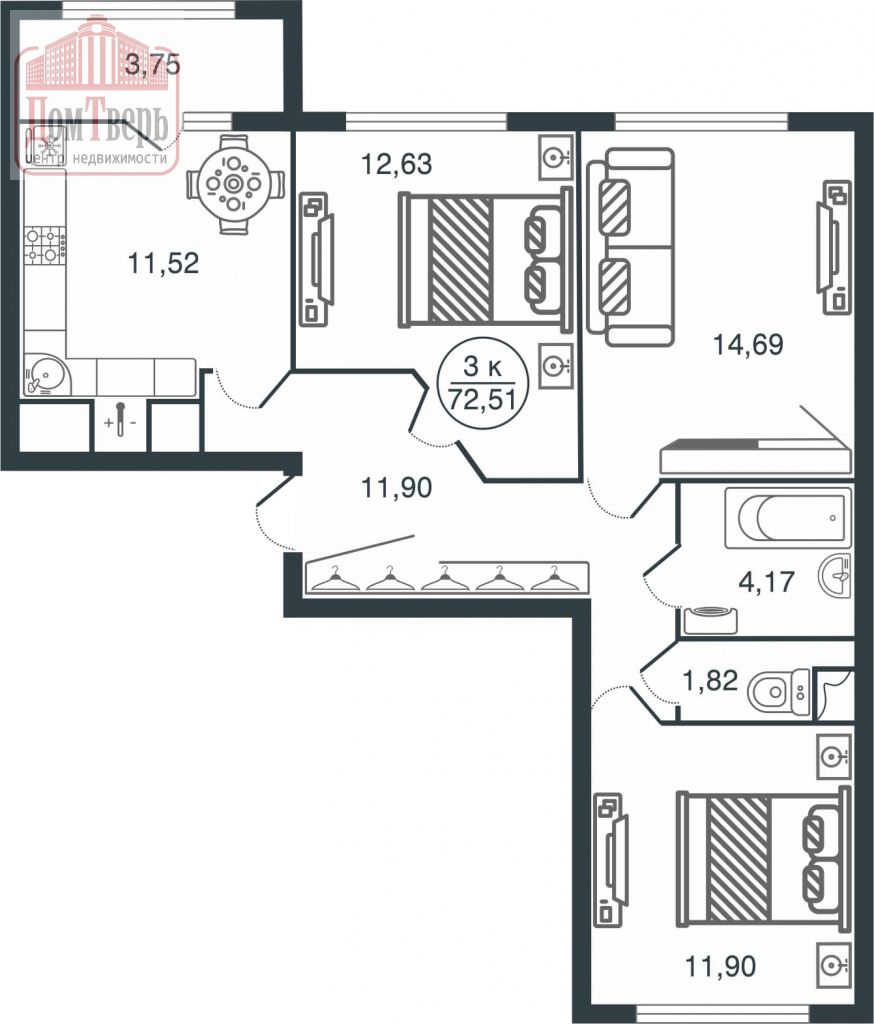 Продажа 3-комнатной новостройки, Тверь, Псковская ул,  7