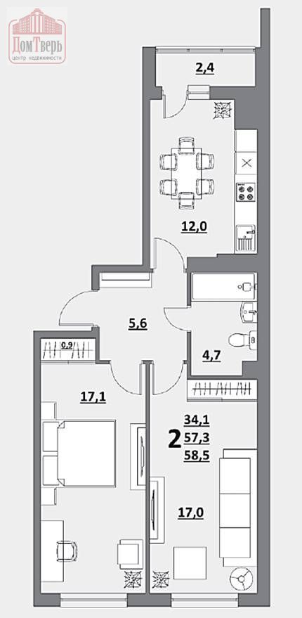 Продажа 2-комнатной новостройки, Тверь, Сергея Лоскутова ул