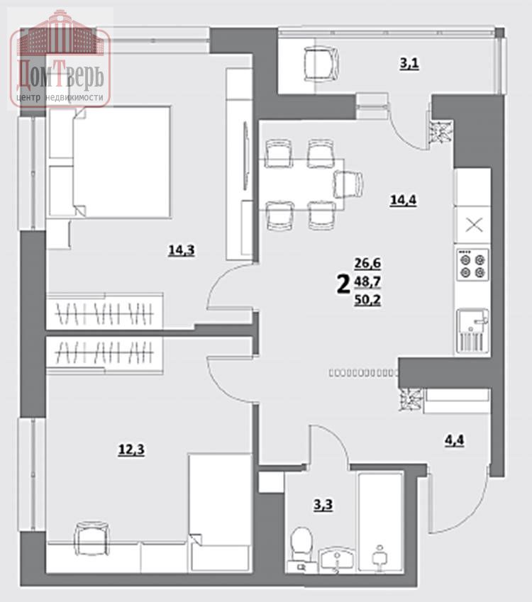 Продажа 2-комнатной новостройки, Тверь, Сергея Лоскутова ул