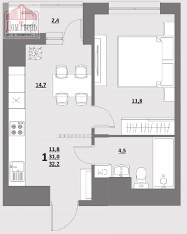 Продажа 1-комнатной новостройки, Тверь, Сергея Лоскутова ул