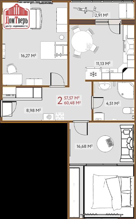 Продажа 2-комнатной новостройки, Тверь, Гусева б-р,  46