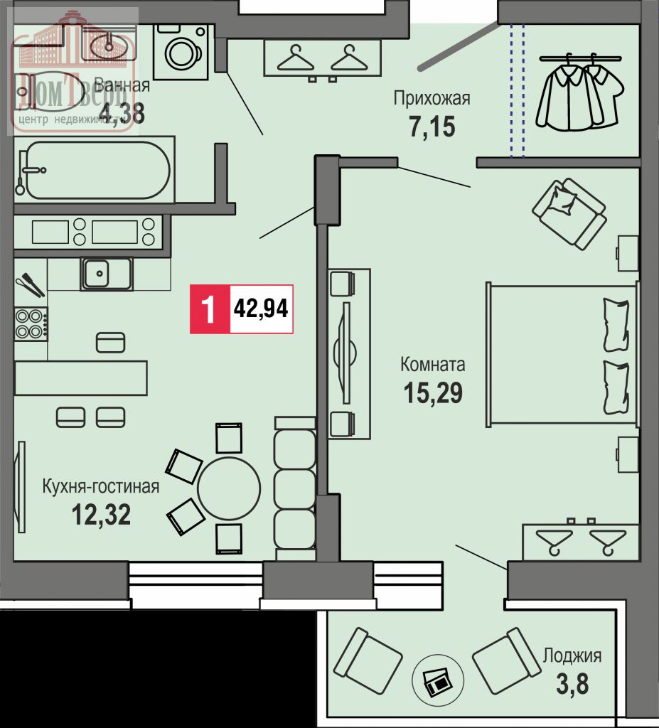 Продажа 1-комнатной новостройки, Тверь, Складская ул,  164