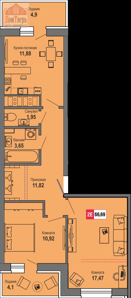 Продажа 2-комнатной новостройки, Тверь, Складская ул,  164