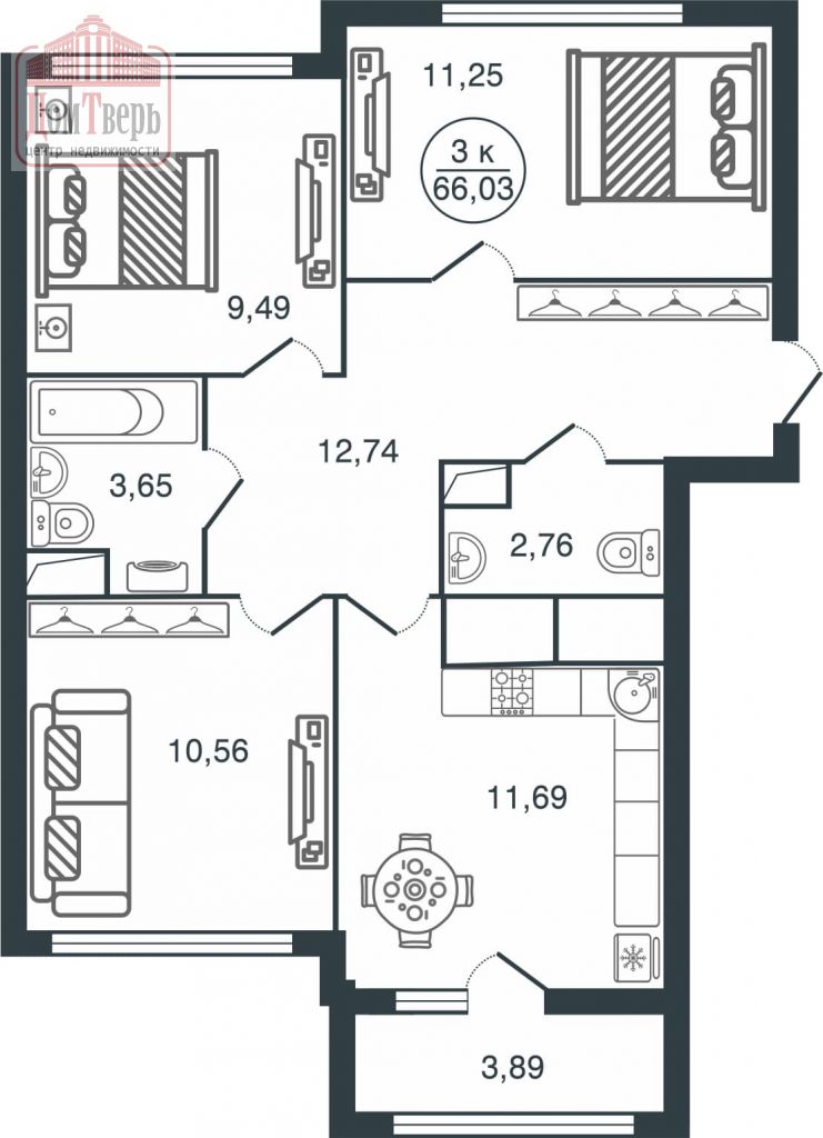 Продажа 3-комнатной новостройки, Тверь, Псковская ул,  3