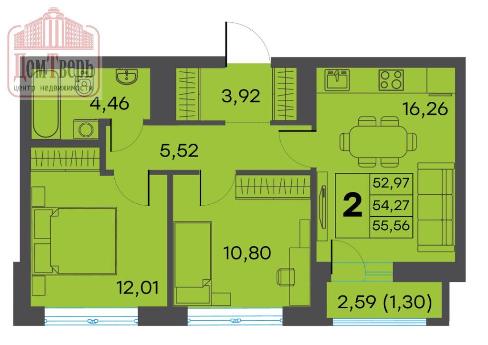Продажа 2-комнатной новостройки, Тверь, Цветочная ул