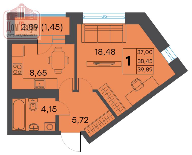 Продажа 1-комнатной новостройки, Тверь, Цветочная ул