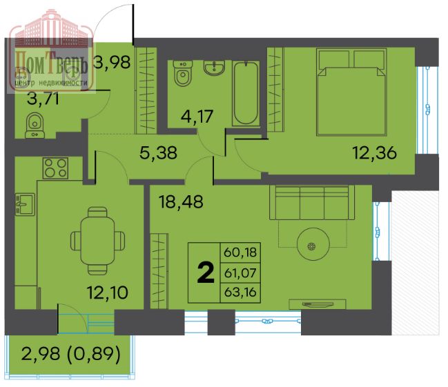Продажа 2-комнатной новостройки, Тверь, Цветочная ул