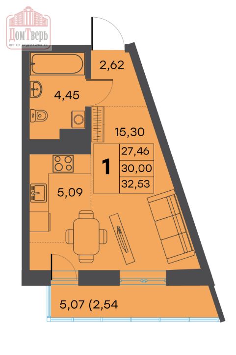 Продажа 1-комнатной новостройки, Тверь, Цветочная ул