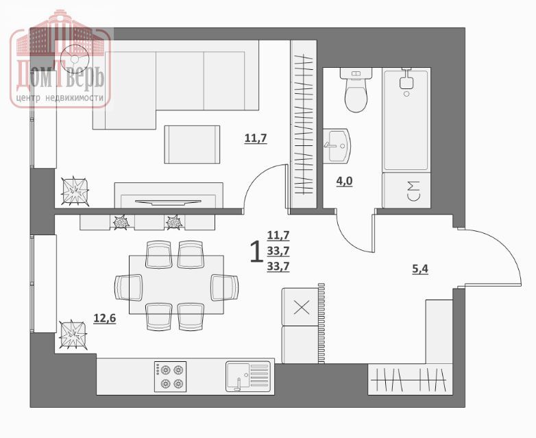 Продажа 1-комнатной новостройки, Тверь, Сергея Лоскутова ул
