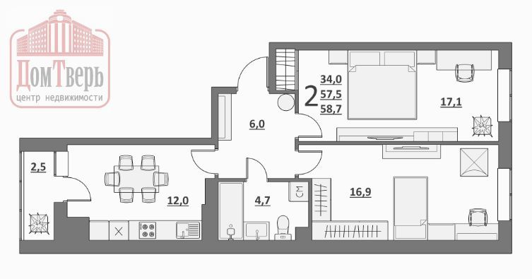 Продажа 2-комнатной новостройки, Тверь, Сергея Лоскутова ул