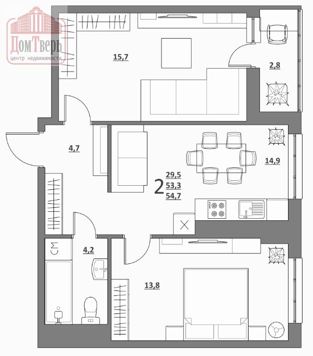 Продажа 2-комнатной новостройки, Тверь, Сергея Лоскутова ул