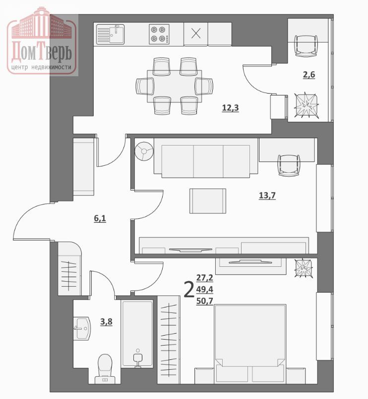 Продажа 2-комнатной новостройки, Тверь, Сергея Лоскутова ул