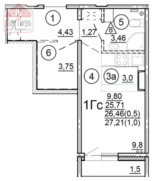 Продажа 1-комнатной новостройки, Тверь, Новочеркасская ул,  51