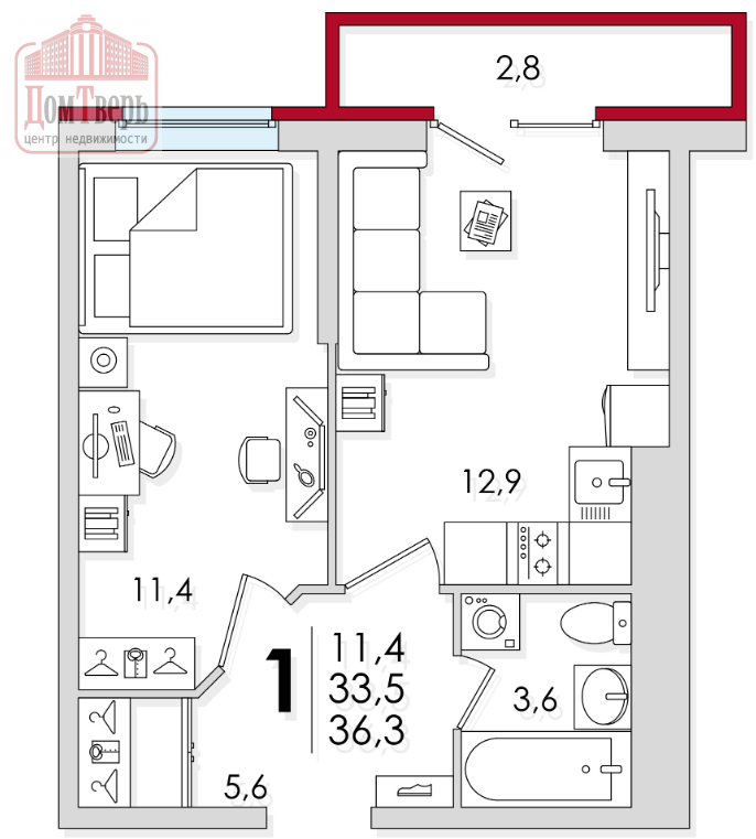 Продажа 1-комнатной новостройки, Тверь, Лемешева ул