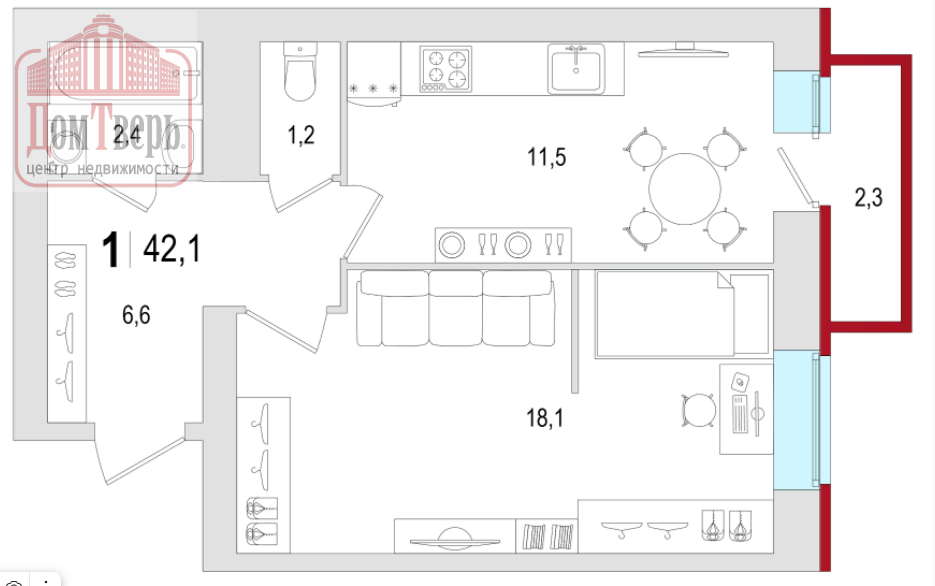 Продажа 1-комнатной новостройки, Тверь, Фрунзе ул