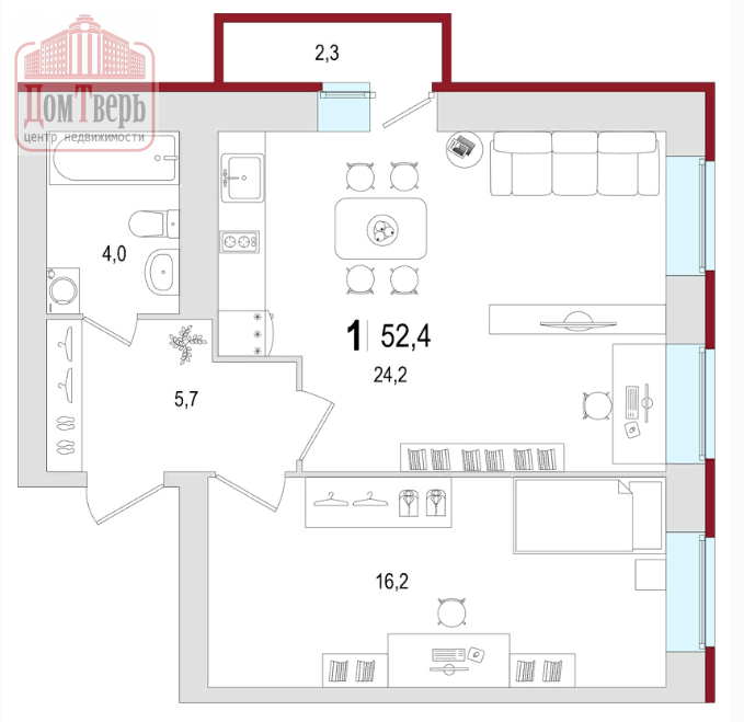 Продажа 1-комнатной новостройки, Тверь, Фрунзе ул