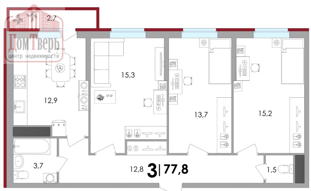 Продажа 3-комнатной новостройки, Тверь, Лемешева ул