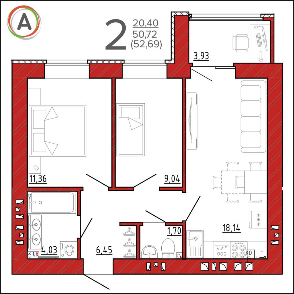 Продажа 2-комнатной новостройки, Брянск, Ульянова ул