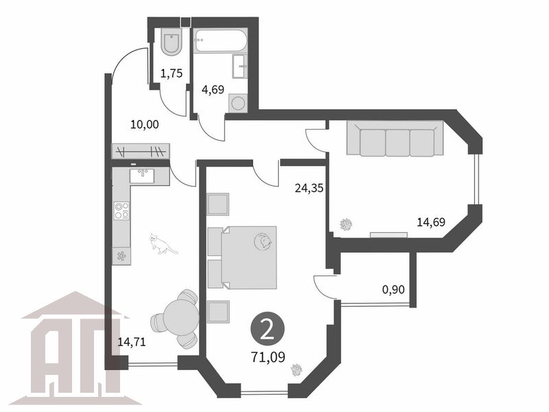 Продажа 2-комнатной новостройки, Тверь, Коминтерна ул,  91