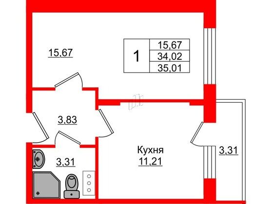 Продажа 1-комнатной квартиры, Малое Верево, Кутышева