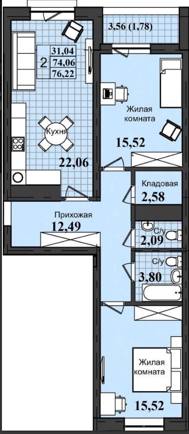 Продажа 2-комнатной новостройки, Оренбург, жилой комплекс гранд парк