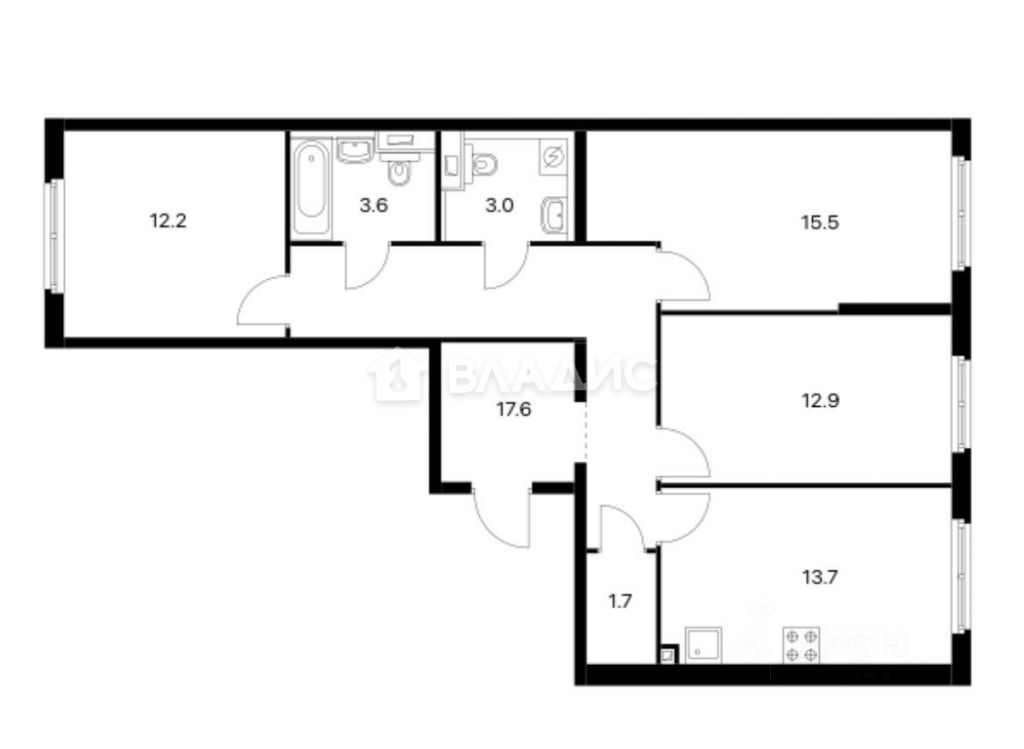 Продажа 3-комнатной квартиры, Москва, Складочная ул,  2