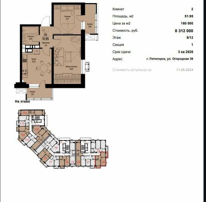 Продажа 2-комнатной новостройки, Пятигорск, Огородная ул,  39