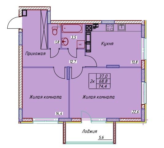 Продажа 2-комнатной новостройки, Иваново, Танкиста Белороссова ул,  28