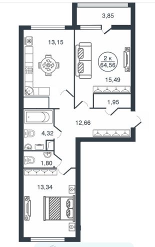 Продажа 2-комнатной новостройки, Тверь, Бурашевское ш,  60