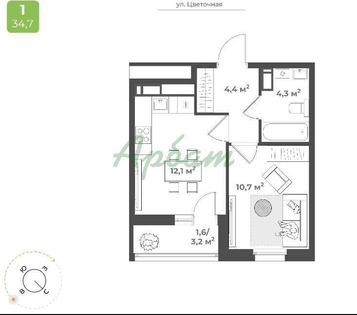 Продажа 1-комнатной новостройки, Тверь, Красина 2-я ул