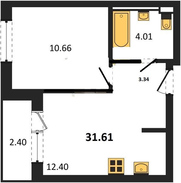 Продажа 1-комнатной новостройки, Владимир, Тракторная ул,  43