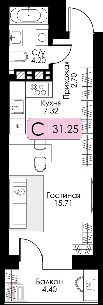 Продажа 1-комнатной новостройки, Тверь, Коминтерна ул,  95к