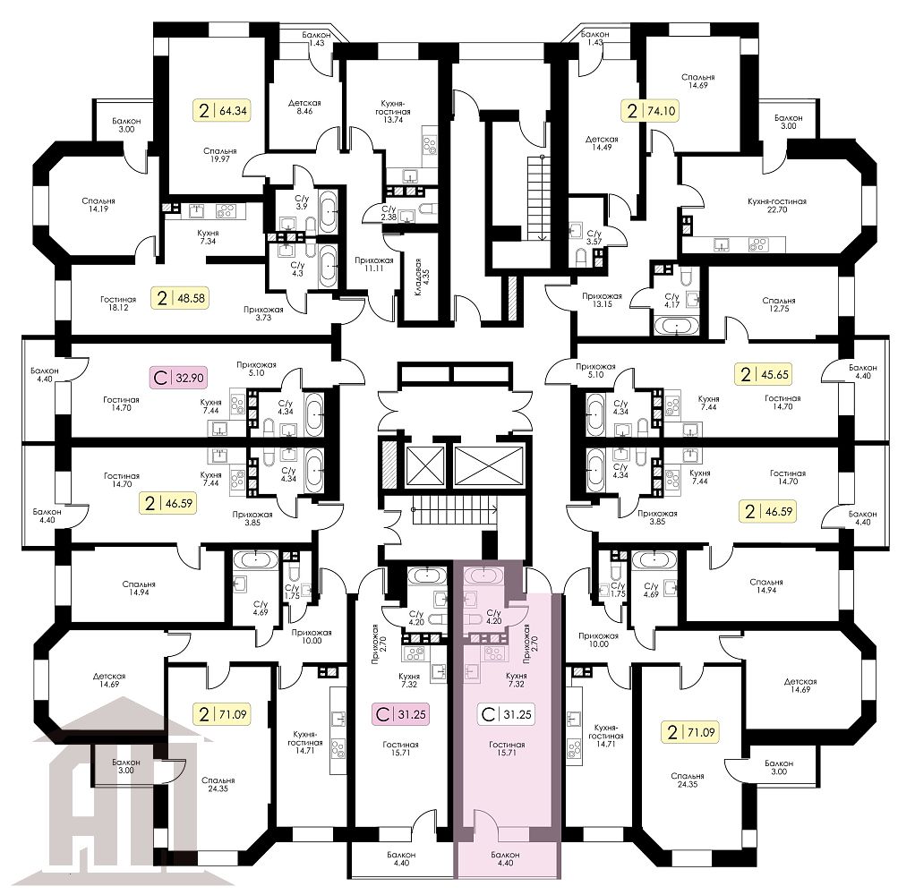 Продажа 1-комнатной новостройки, Тверь, Коминтерна ул,  95к