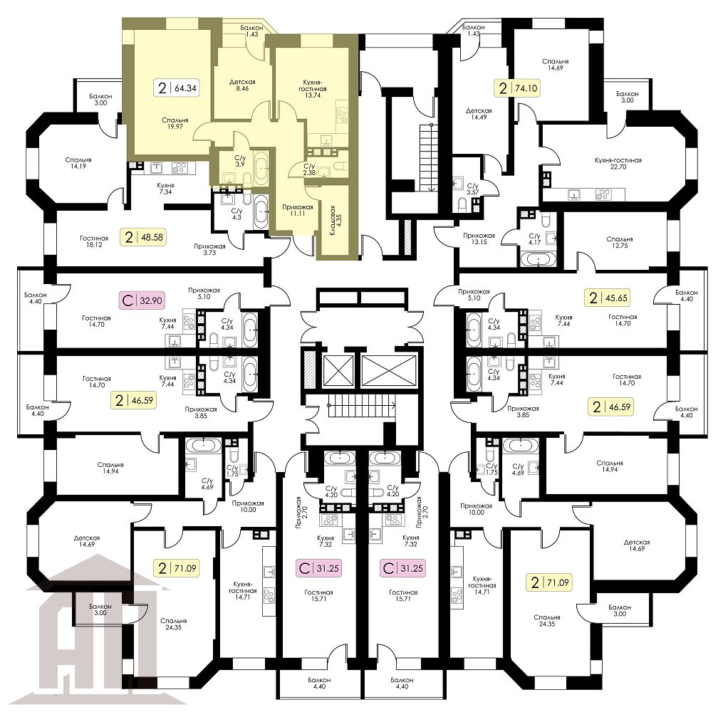 Продажа 2-комнатной новостройки, Тверь, Коминтерна ул,  95к