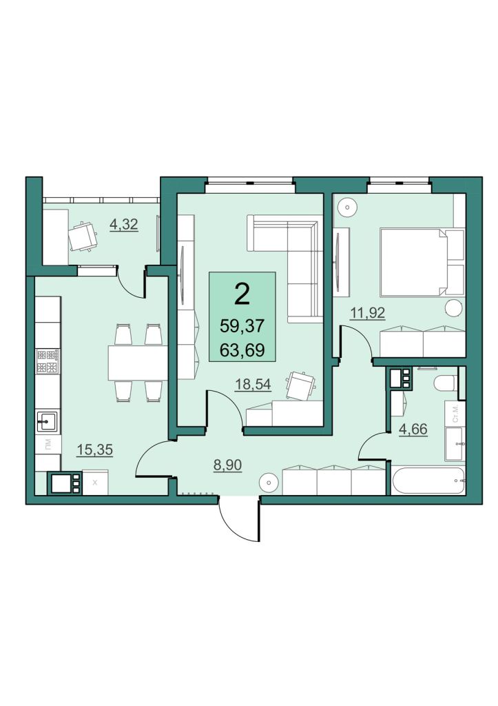Продажа 2-комнатной новостройки, Саратов, Академика Семёнова ул