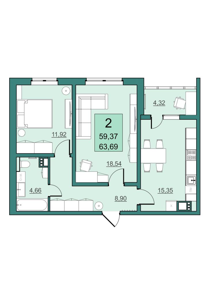 Продажа 2-комнатной новостройки, Саратов, Академика Семёнова ул