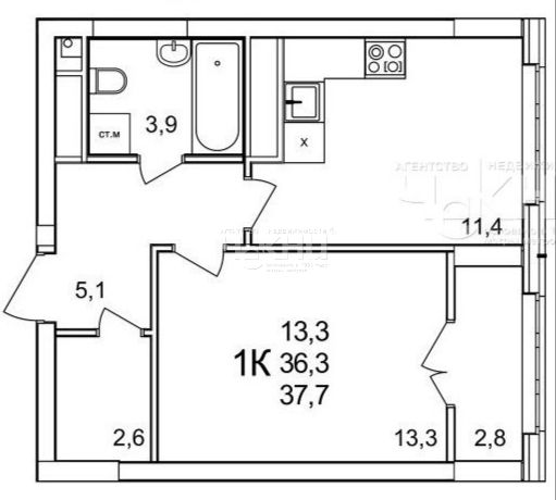 Продажа 1-комнатной новостройки, Анкудиновка, примерно в 0, 3 км на северо-восток от д.Анкудиновка