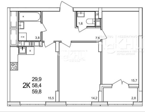 Продажа 2-комнатной новостройки, Анкудиновка, примерно в 0, 3 км на северо-восток от д.Анкудиновка