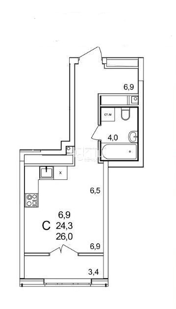 Продажа 1-комнатной новостройки, Анкудиновка, примерно в 0, 3 км на северо-восток от д.Анкудиновка