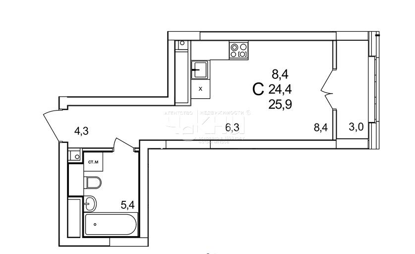 Продажа 1-комнатной новостройки, Анкудиновка, примерно в 0, 3 км на северо-восток от д.Анкудиновка