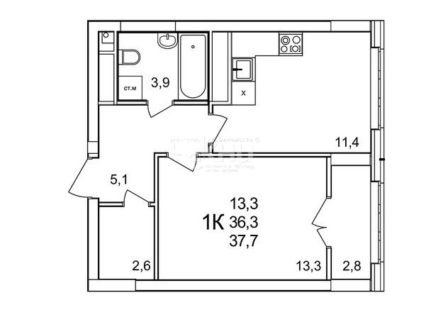 Продажа 1-комнатной новостройки, Анкудиновка, примерно в 0, 3 км на северо-восток от д.Анкудиновка