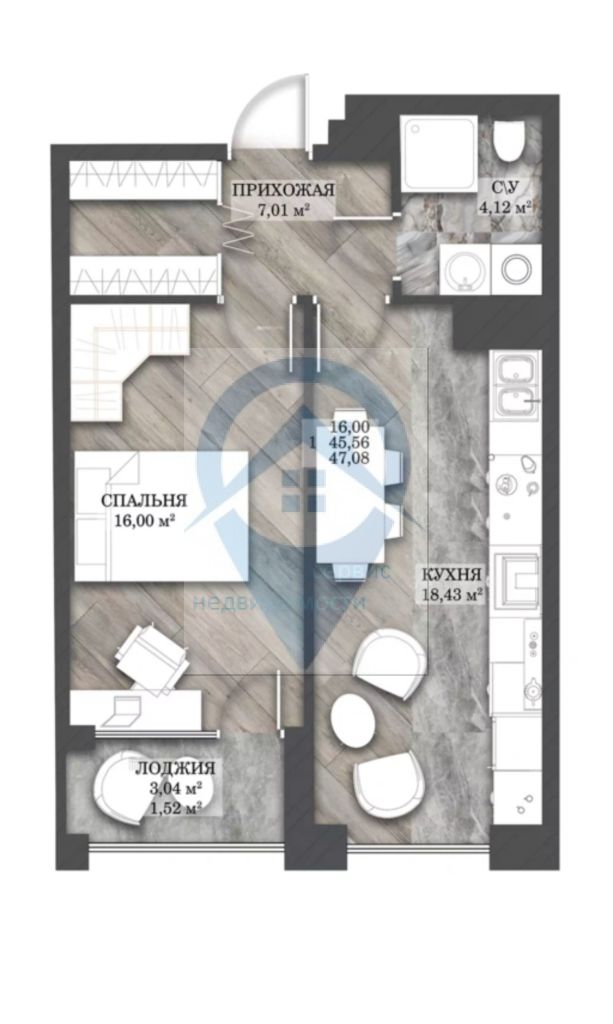 Продажа 1-комнатной новостройки, Иваново, Ленина пр-кт,  55