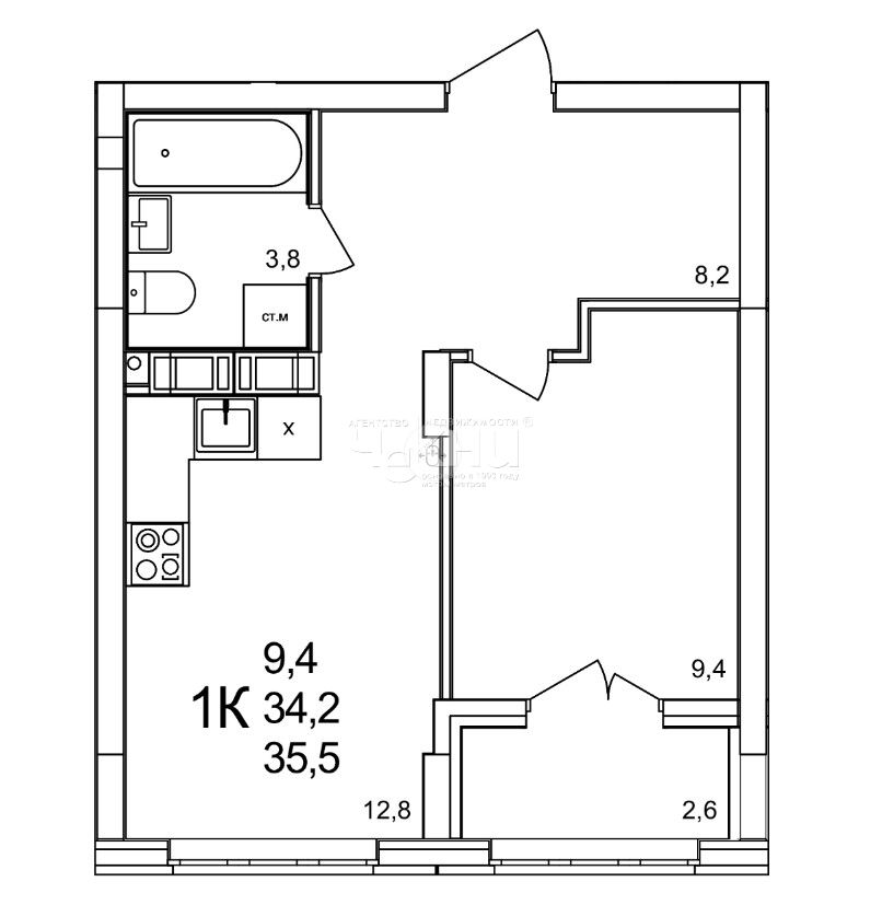 Продажа 1-комнатной новостройки, Анкудиновка, примерно в 0, 3 км на северо-восток от д.Анкудиновка