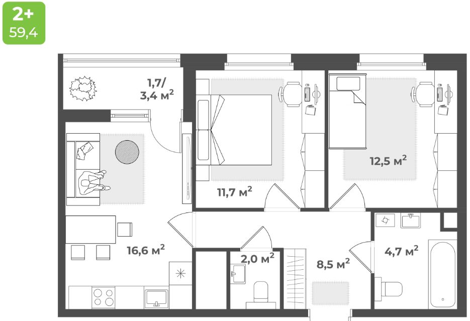 Продажа 2-комнатной квартиры, Тверь, Красина 2-я ул,  64