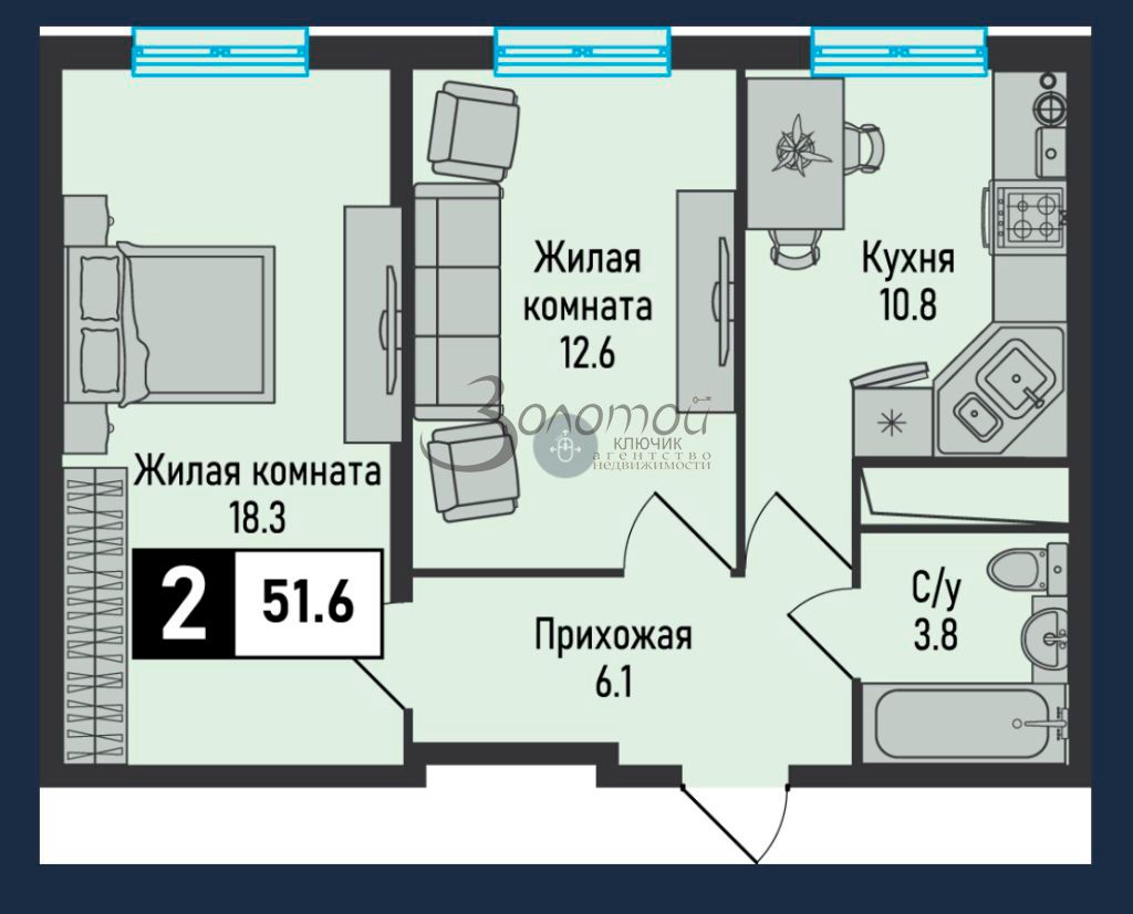 Продажа 2-комнатной квартиры, Иноземцево, рядового Панченко,  28