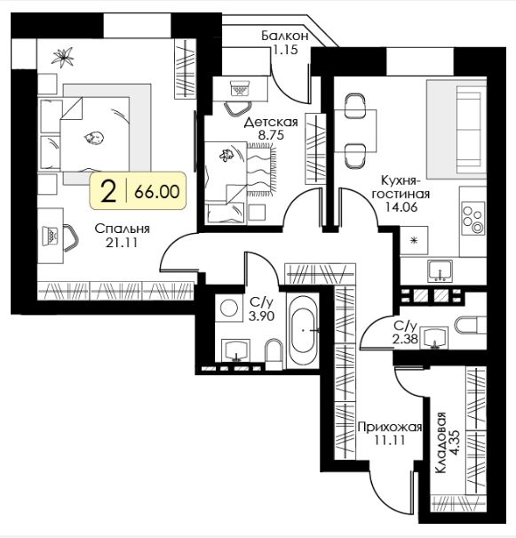 Продажа 2-комнатной новостройки, Тверь, Коминтерна ул