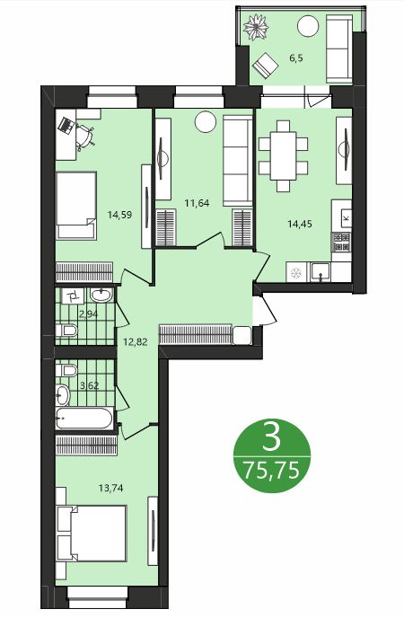 Продажа 3-комнатной новостройки, Ярославль, Клубная ул,  1